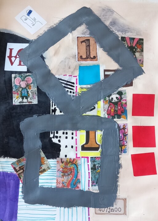 gray square Collages, 15.8x11.4 in