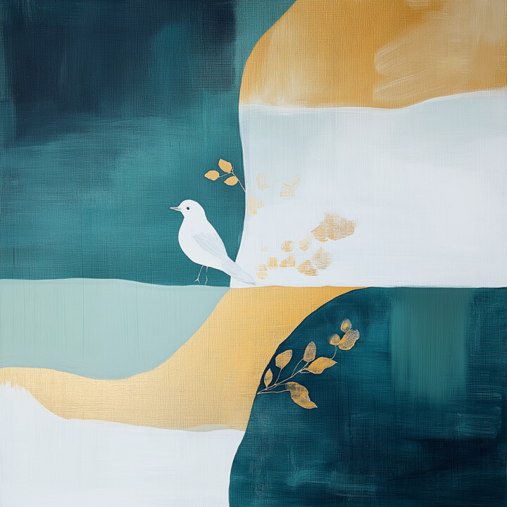 Minimalist White Bird Abstract Art Print 数字艺术