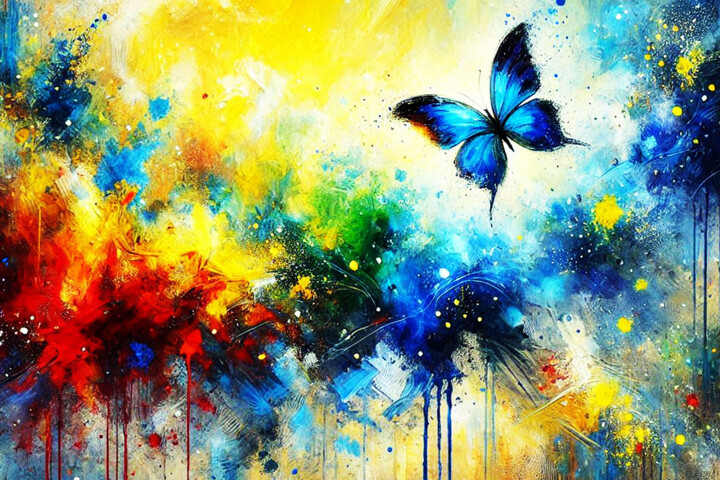 Vibrant Butterfly in Abstract Colors 1 绘画, 39.4x59.1 in