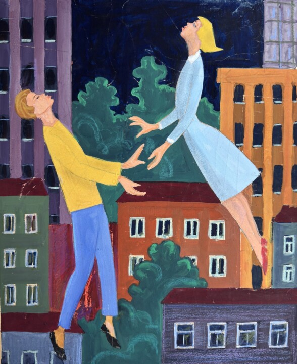 Chagall's lovers 绘画, 16.9x13.8 in