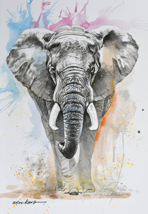Elephant 绘画, 15.8x11.8 in