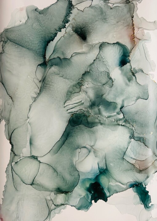 Abstract Green Ink Snake 绘画, 25.6x17.7 in