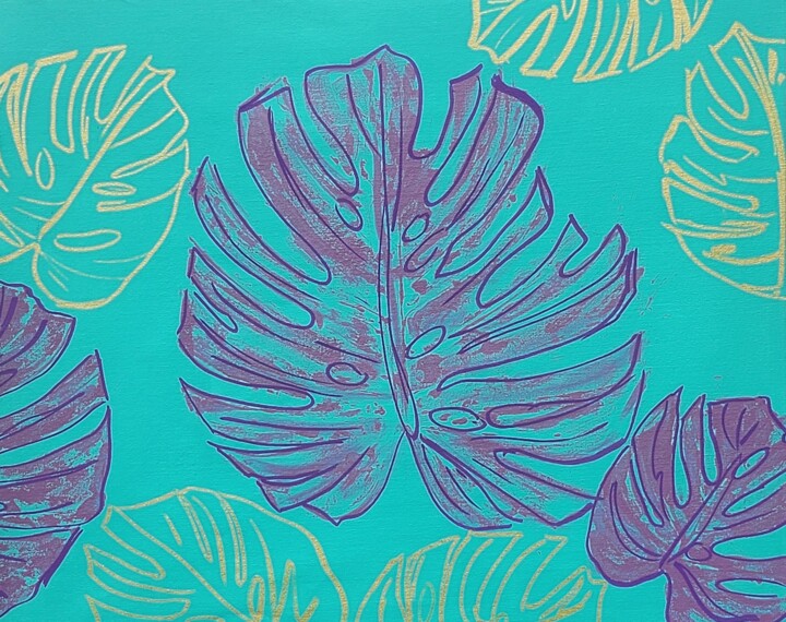 Golden Monstera 绘画, 26.2x32.1 in