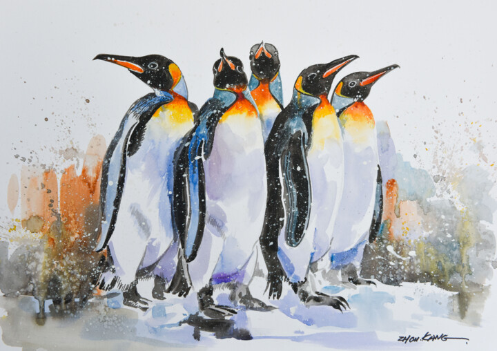 Penguins 绘画, 11.8x15.8 in