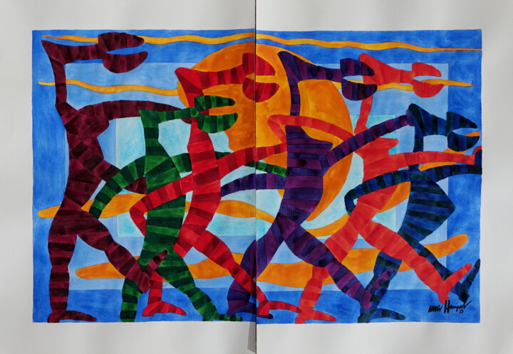 Painting titled "23 / LXIX Friedensm…" by Ulli Heupel, Original Artwork, Watercolor
