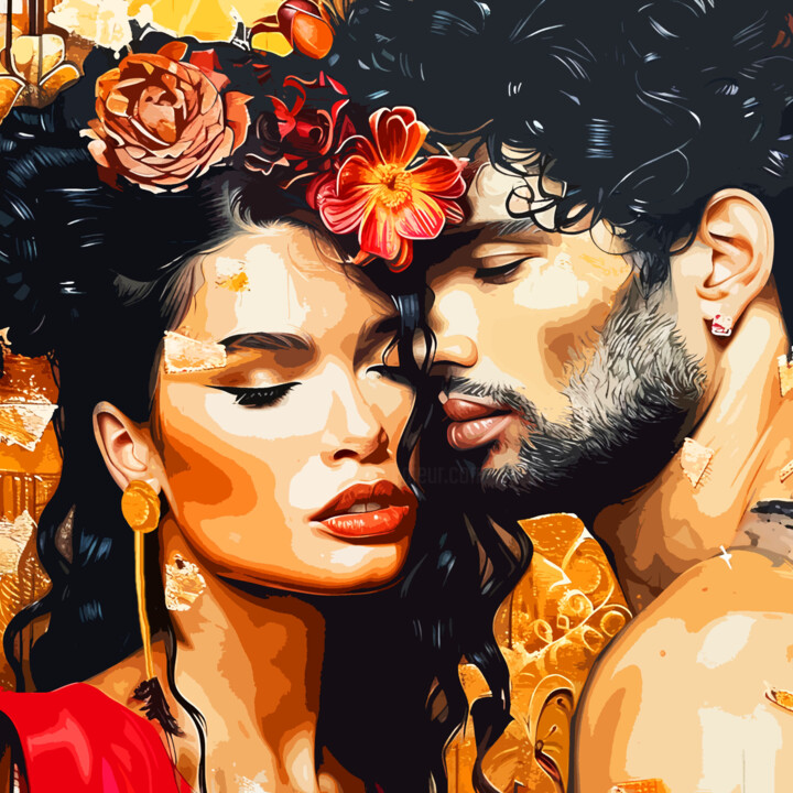Spanish passion - Lovers man woman people portrait Printmaking, 23.6x23.6 in