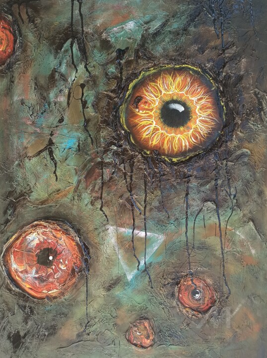 "Inner Demons" – Textured Abstract 绘画, 31.5x23.6 in