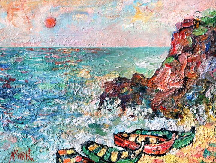 Boats in Spain Картина, 11,8x15,8 in