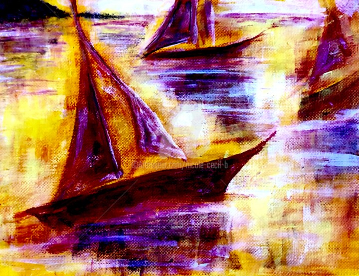 Painting titled "Chiemsee Sailing Bo…" by Nicole Cecil B, Original Artwork, Acrylic