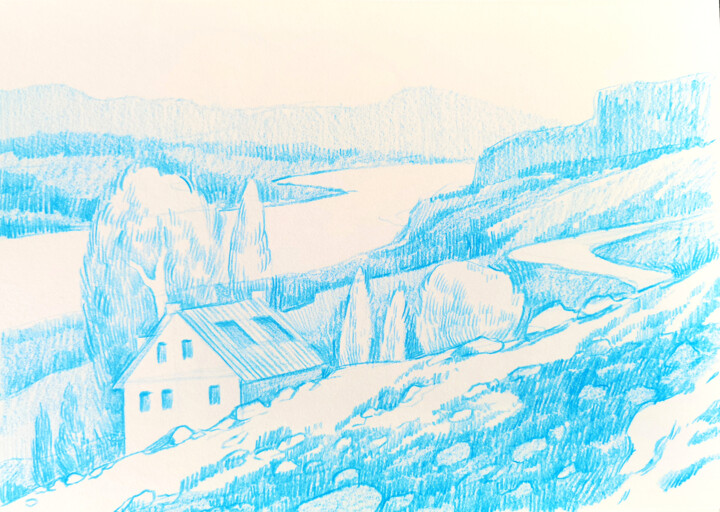 305 (Blue House) 图画, 11.8x15.8 in