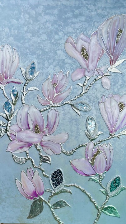 Peinture intitulée "В саду магнолий" par Liudmila Abramova, Œuvre d'art originale, Acrylique Monté sur Châssis en bois