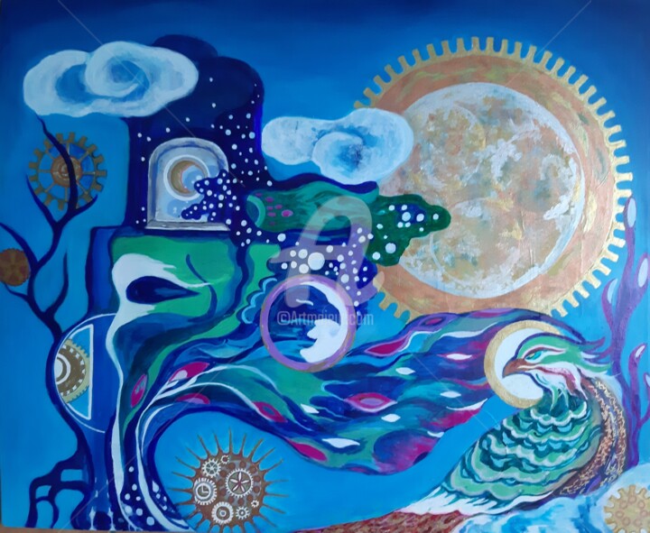 "Connexion Astrale " 绘画, 19.7x24.8 in