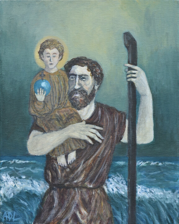 Saint Christophe 绘画, 11.8x9.5 in