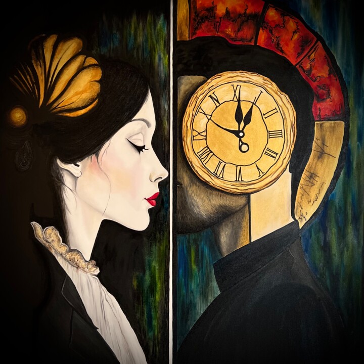 Painting titled "“Meeting in eternit…" by Aliari, Original Artwork, Oil Mounted on Wood Stretcher frame