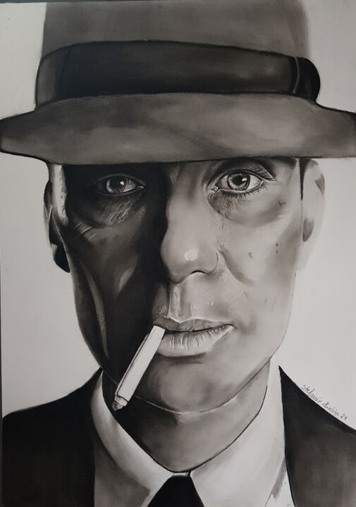 Cillian Murphy as Oppenheimer 绘画, 16.5x11 in