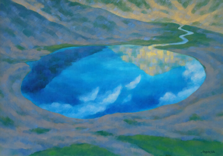 Schilderij getiteld "The Overhead land II" door Mikhaela Ivanova, Origineel Kunstwerk, Olie Gemonteerd op Frame voor houten…