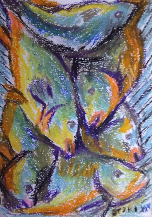 Les carpes 绘画, 11.8x7.9 in