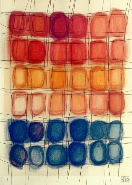 Abstraction with colored rectangles | Oil pastel & pencil 数字艺术