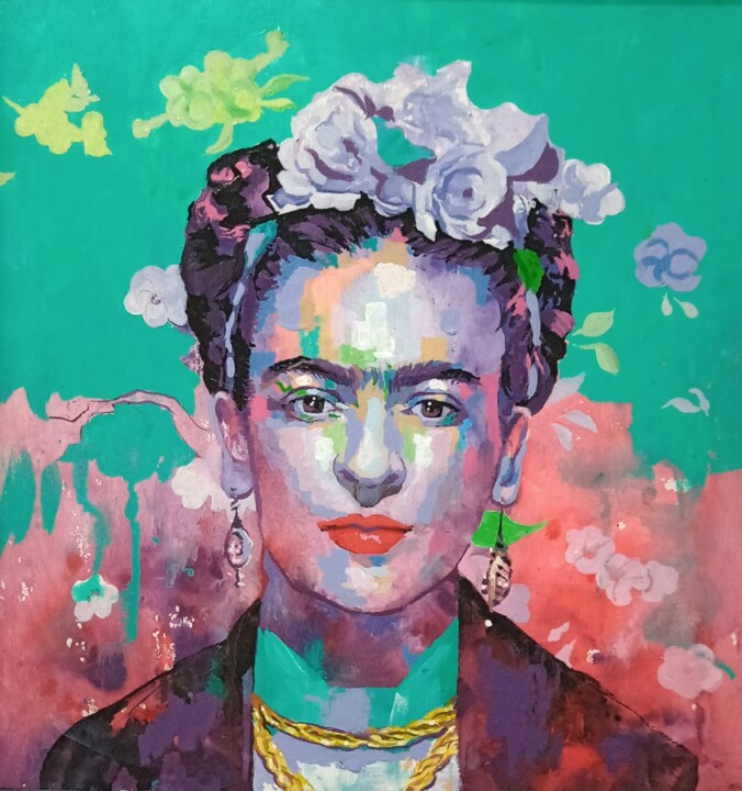 Painting acrylic Frida Kahlo 4 绘画, 16.1x15.4 in