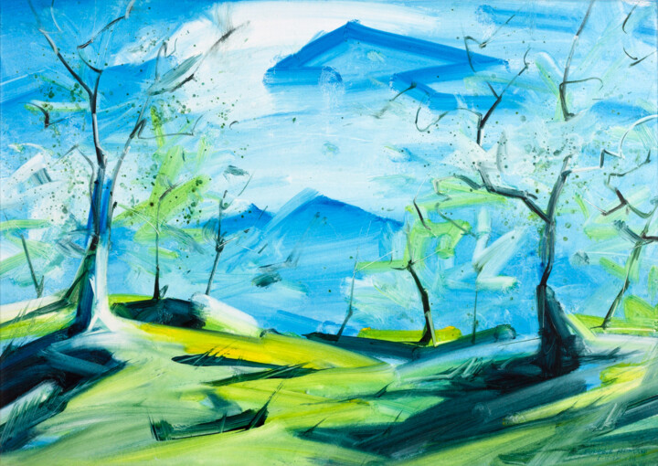 Painting titled "The olive trees of…" by Simone Romani, Original Artwork, Oil Mounted on Wood Stretcher frame