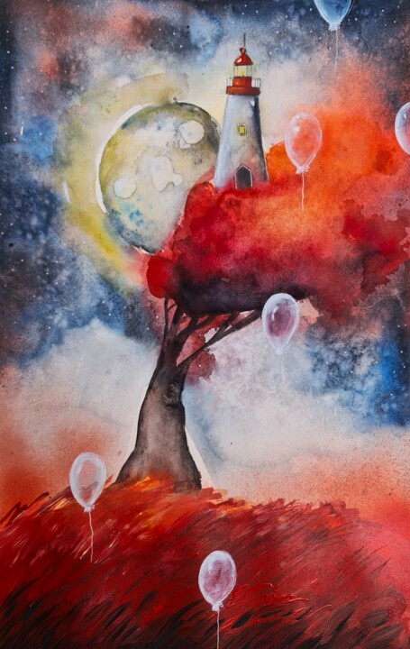 Painting titled "Baloons Breath" by Evgenia Smirnova, Original Artwork, Watercolor