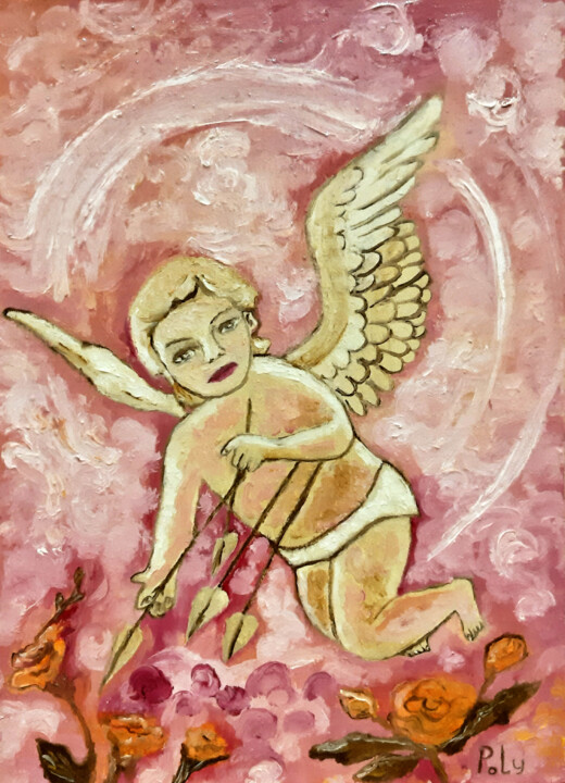 Cupid - Amur - god of love - Angel - Child 绘画, 13.8x9.8 in