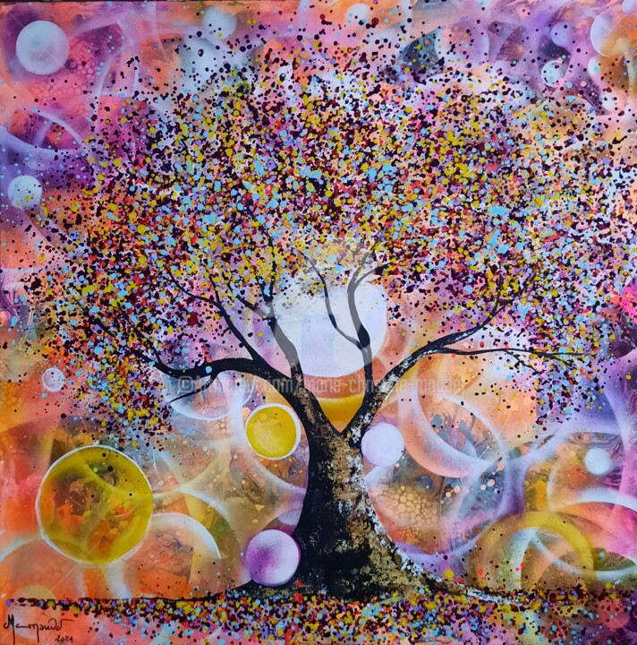 Peinture intitulée "L'arbre psychédéliq…" par Marie-Christine Maudet, Œuvre d'art originale, Acrylique Monté sur Châssis en…