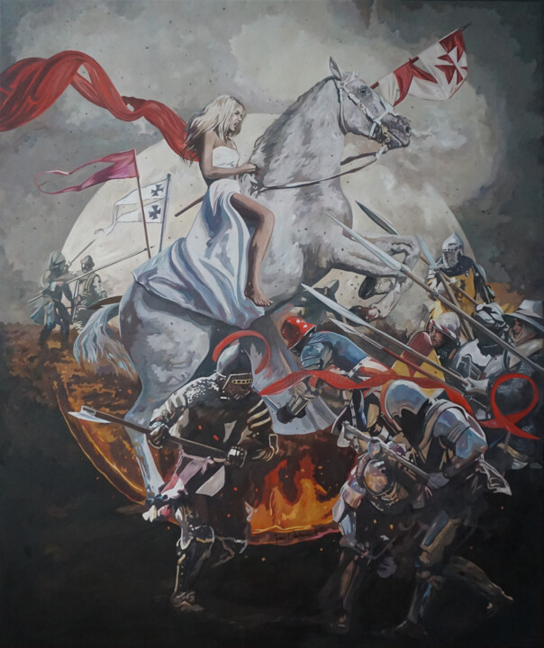 Peinture intitulée "Joanna d’Arc" par Janusz Orzechowski, Œuvre d'art originale, Huile Monté sur Châssis en bois