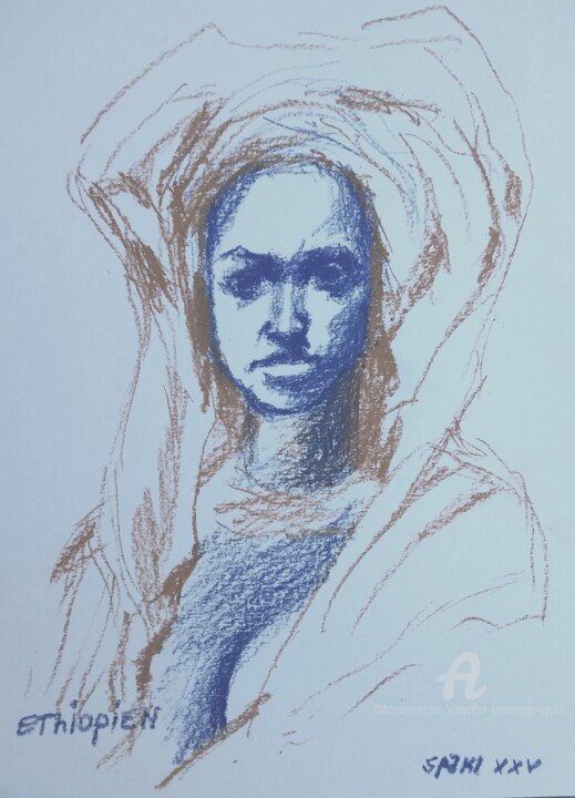 Ethiopien 绘画, 11.8x7.9 in
