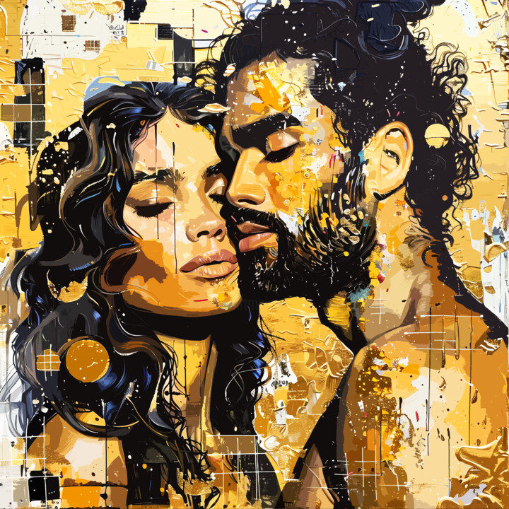 COUPLE IN LOVE. Man woman erotic nude people portrait Printmaking, 23.6x23.6 in