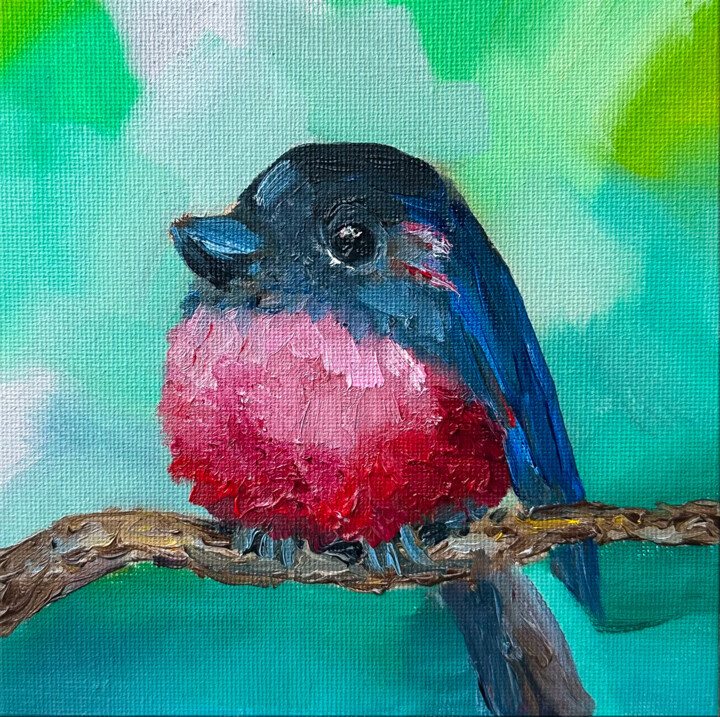 Pink Robin 绘画, 5.9x5.9 in