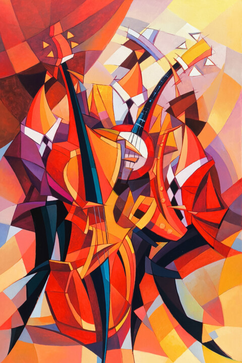 Cubist Jazz Trio 绘画, 35.4x23.6 in