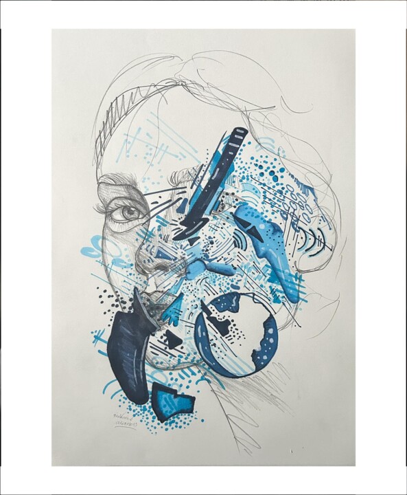 composition bleue 图画, 16.5x11.4 in