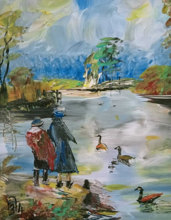 L'étang aux canards 绘画, 11.8x9.5 in