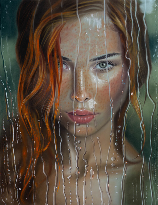Tekening getiteld "Behind the glass" door Inna Medvedeva, Origineel Kunstwerk, Pastel