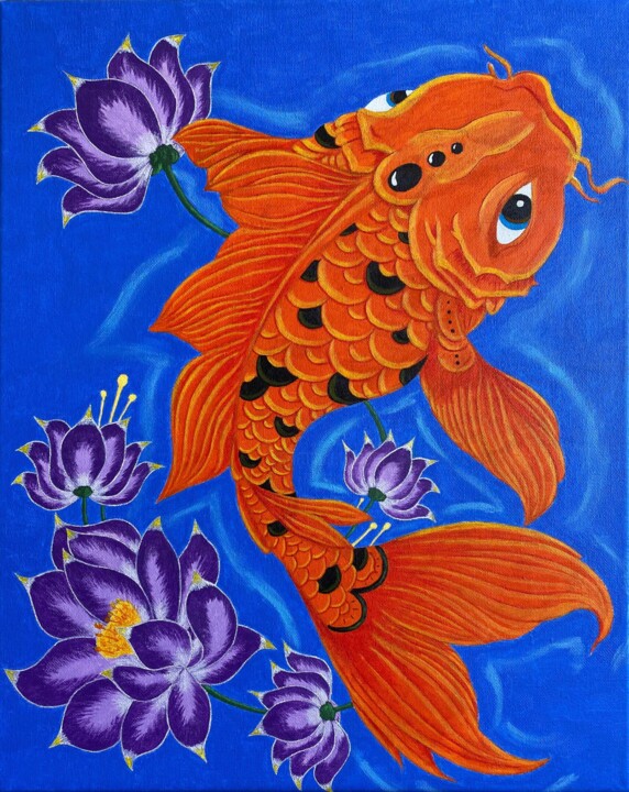 “Money carp” 绘画, 19.7x15.8 in