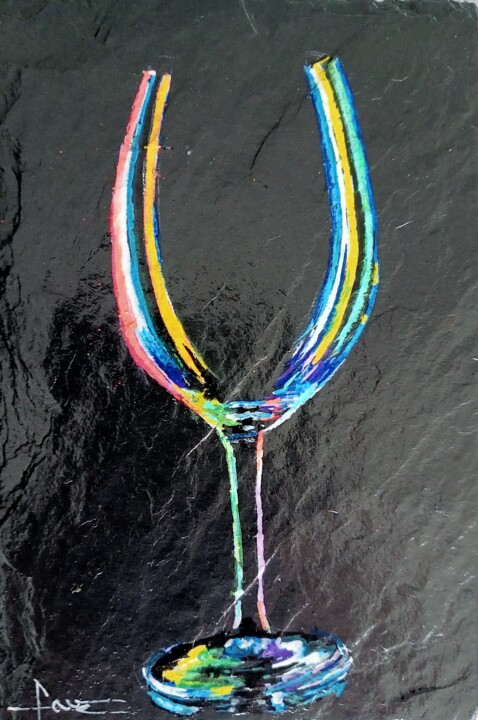 Peinture intitulée ""Verre multicolore"" par Alain Favé, Œuvre d'art originale, Acrylique Monté sur Pierre