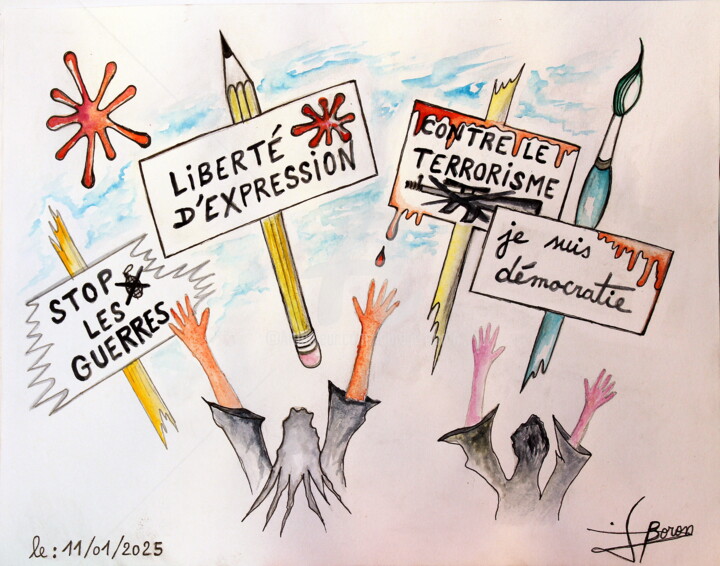 Peinture intitulée "Liberté d' Expressi…" par Laurent Boron, Œuvre d'art originale, Aquarelle