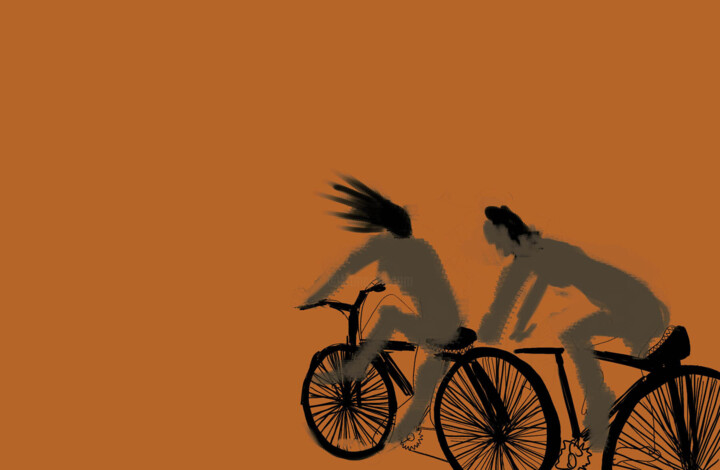 Bicyclists in Love 图画, 39x60 in