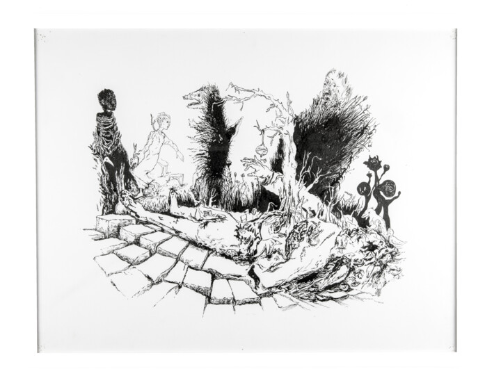 Drawing titled "En pensant à Velasq…" by Bruno Sentier (Assemblages), Original Artwork, Ink