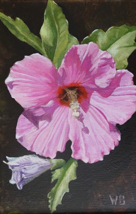 Pink hibiscus 绘画, 11.8x7.9 in