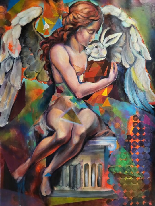 "Angel and Rabbit". 绘画, 40.6x29.5 in