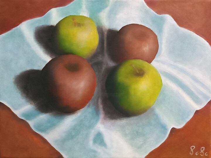 APPLES IN WHITE FABRIC Pittura, 11,8x15,8 in