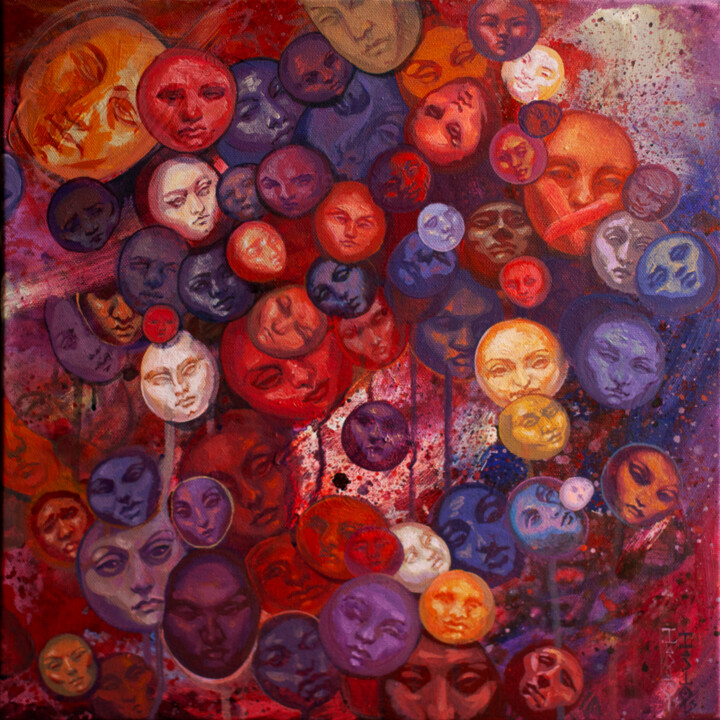 Heads Schilderij, 15,8x15,8 in