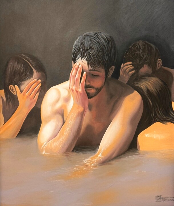 Ζωγραφική με τίτλο "Portrait submergé" από Barthélémy Amoros, Αυθεντικά έργα τέχνης, Λάδι