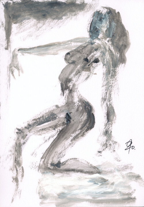 Akt in Bewegung. Acryl. Malarstwo, 8,3x5,7 in