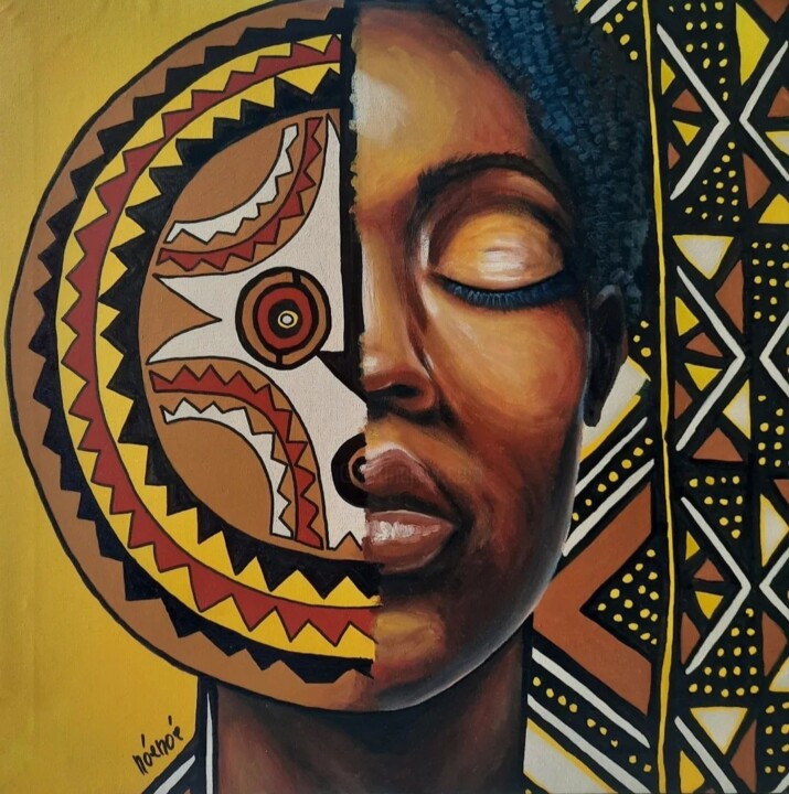 Masque du soleil Bwa 绘画, 18.1x18.1 in