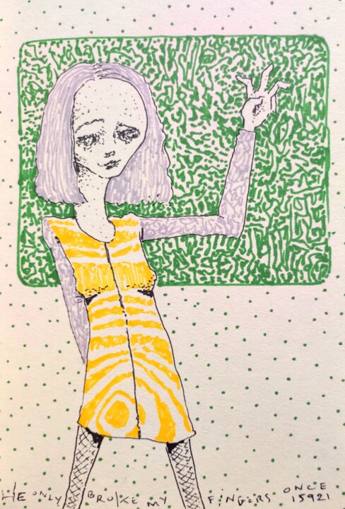 Drawing titled "He only broke my fi…" by Milto Sideris, Original Artwork, Marker