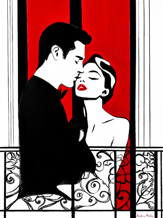 Lovers in a Parisian Window Pittura, 31,9x23,6 in
