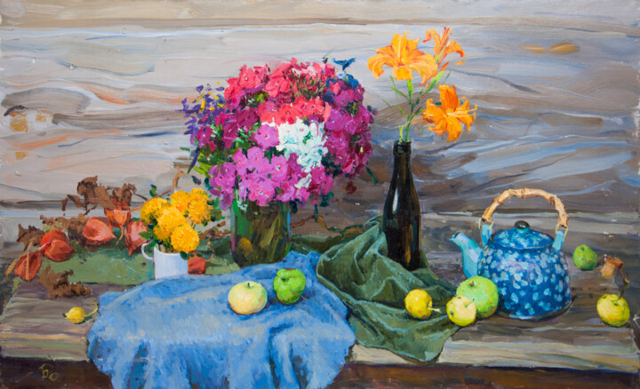 Summer still life. Large oil painting. 绘画, 23.2x37.4 in
